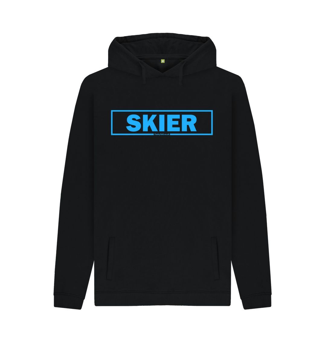 Black Men's Skier Censor Bar Organic Pullover Hoodie - blue outline