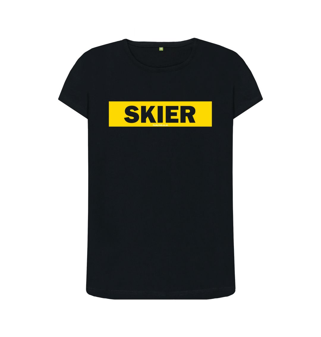 Black Women's Skier Censor Bar Organic Tee - Yellow