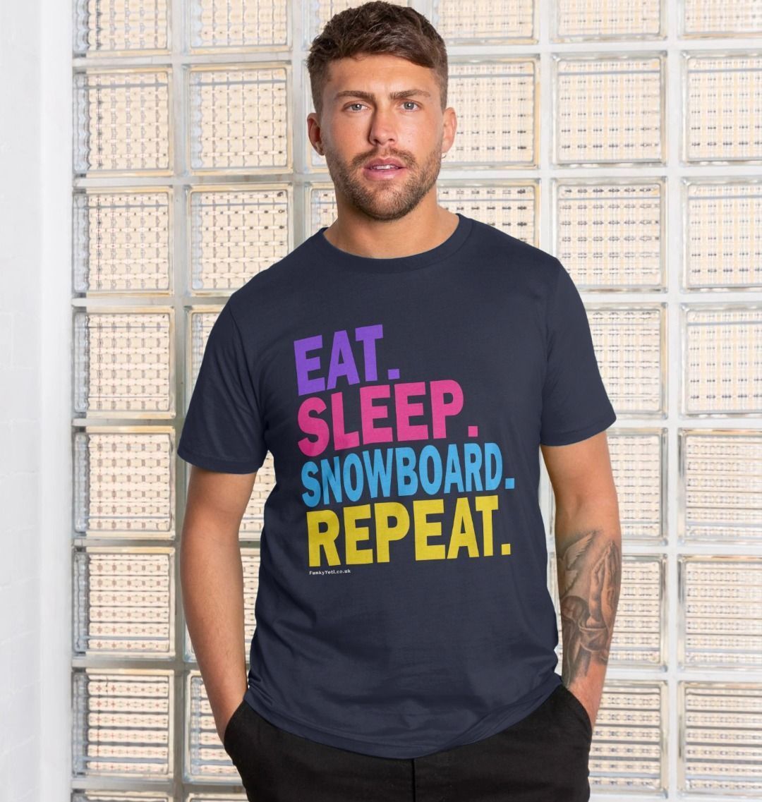 Men's Eat Sleep Snowboard Repeat Organic Tee