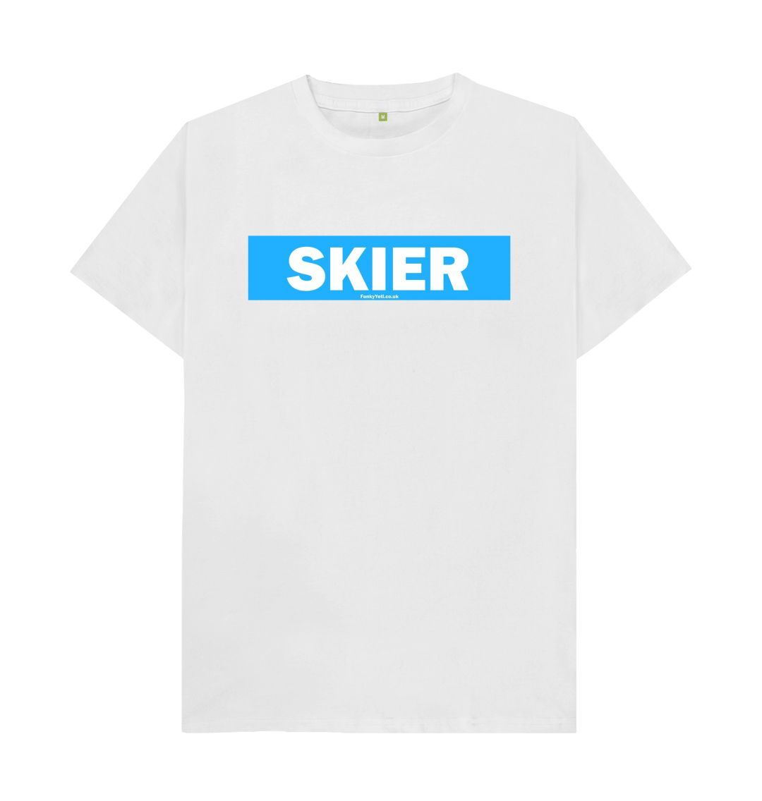 White Men's Skier Censor Bar Organic Tee - Blue