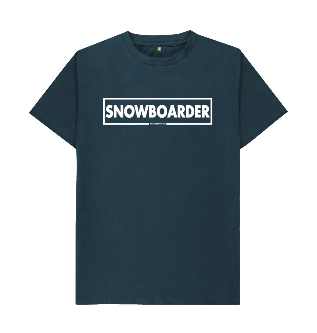 Denim Blue Men's Snowboarder Censor Bar Organic Tee - White Outline