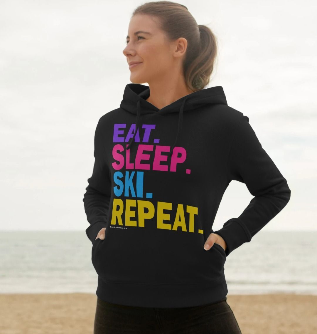 Women's Eat Sleep Ski Repeat Organic Pullover Hoodie