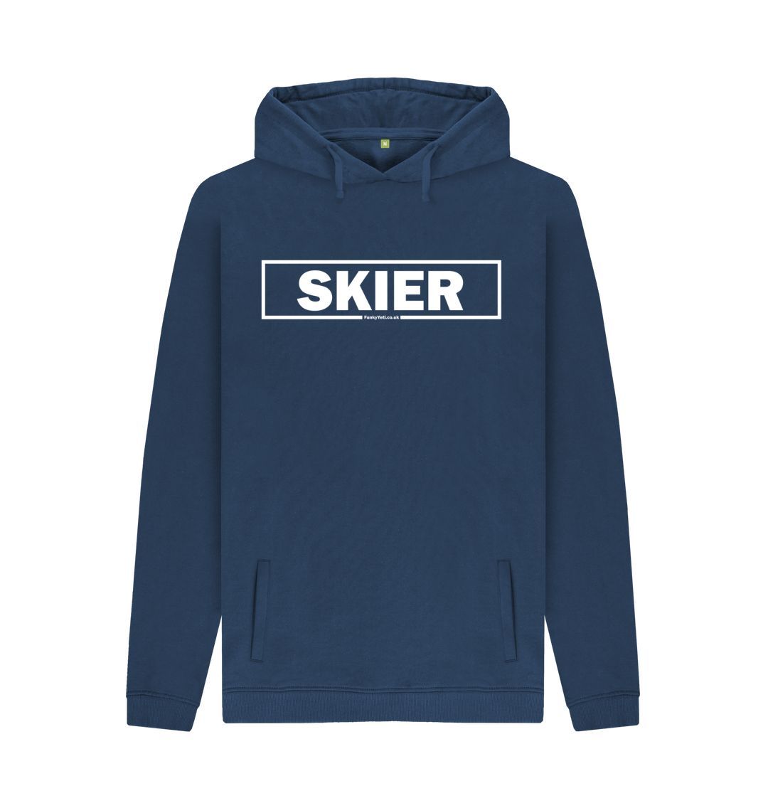 Navy Men's Skier Censor Bar Organic Pullover Hoodie - white outline