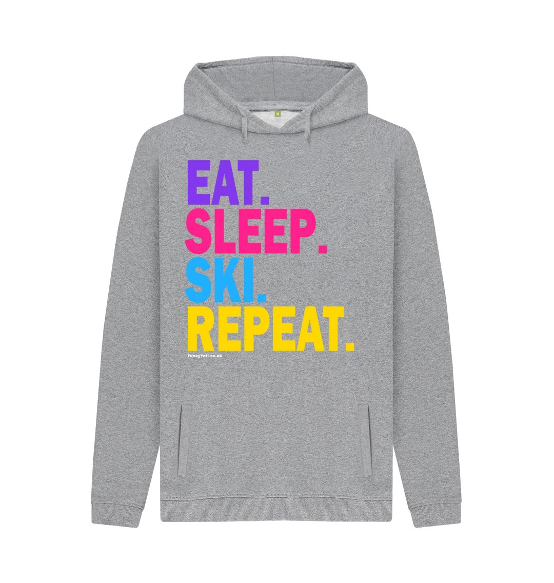 Light Heather Men's Eat Sleep Ski Repeat Organic Pullover Hoodie - 2024