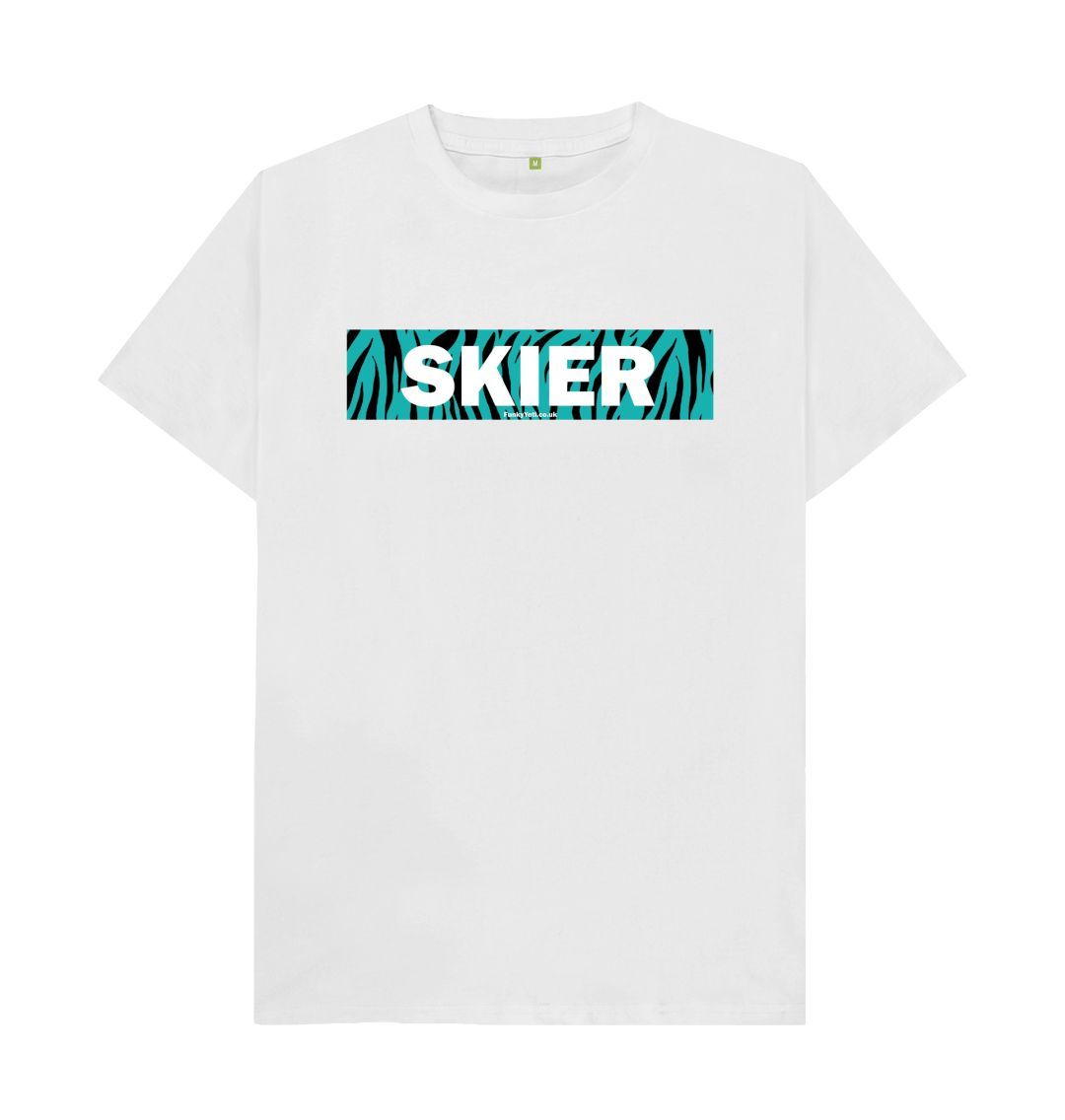 White Men's Skier Censor Bar Organic Tee - Tiger Tealicious