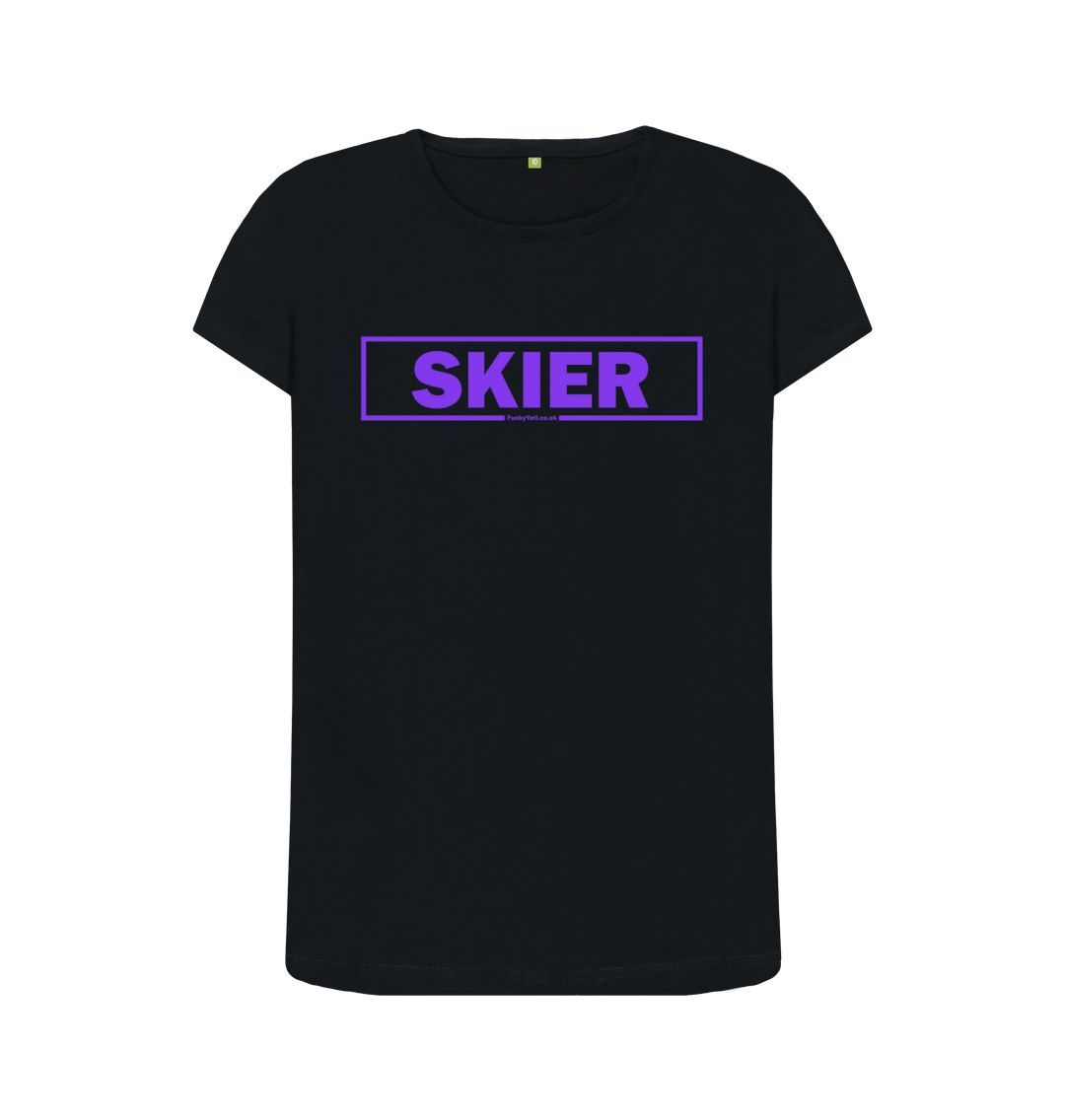 Black Women's Skier Censor Bar Organic Tee - Purple Outline