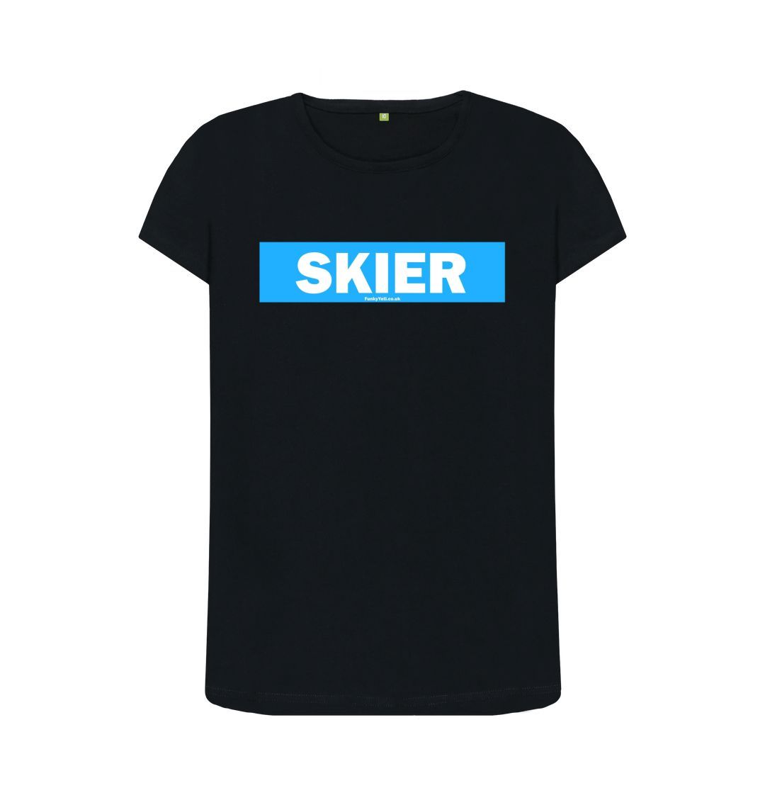 Black Women's Skier Censor Bar Organic Tee - Blue