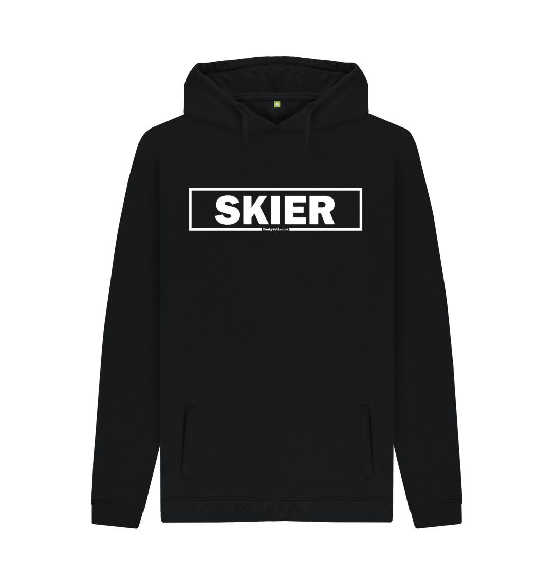 Black Men's Skier Censor Bar Organic Pullover Hoodie - white outline