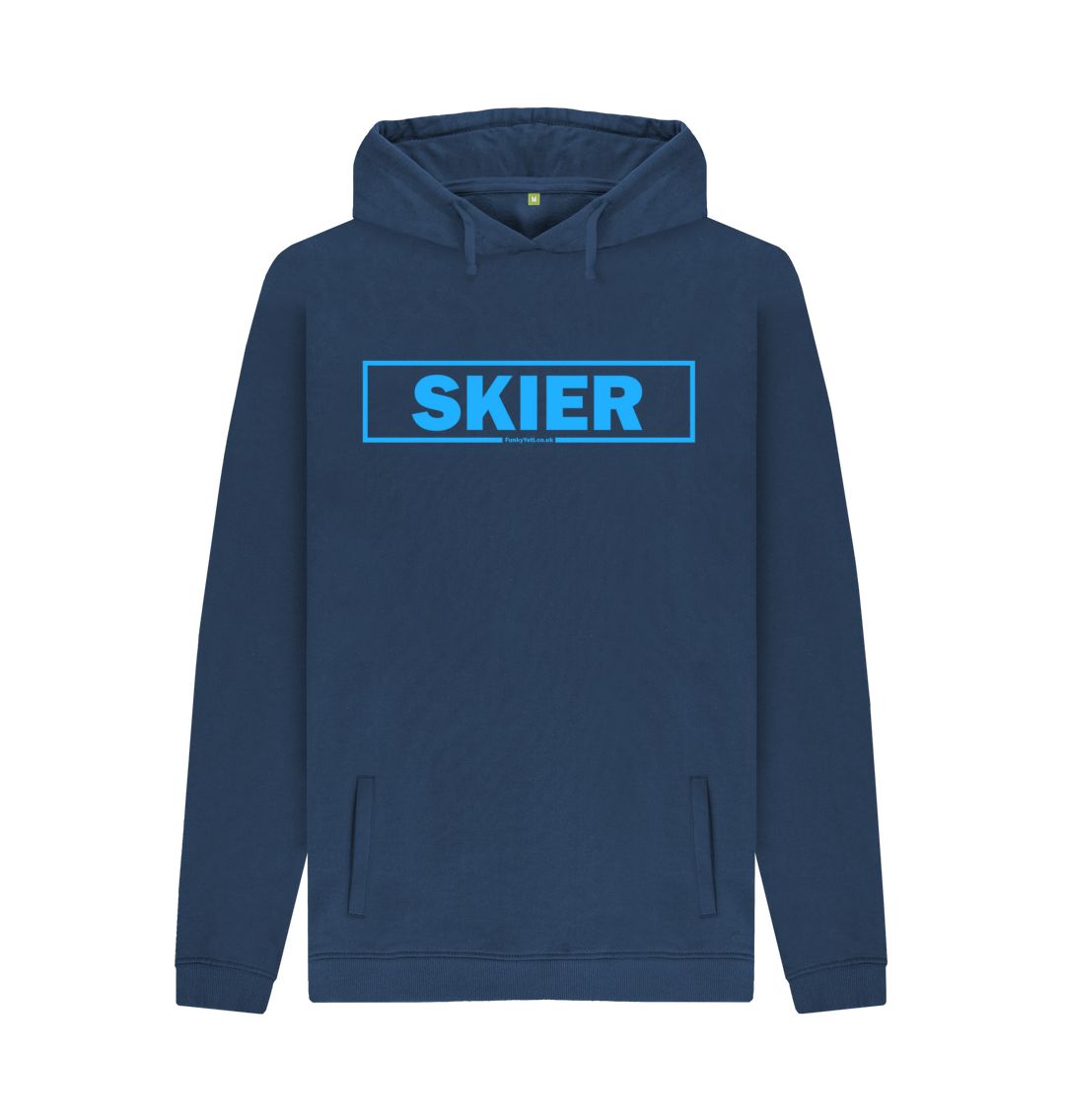 Navy Men's Skier Censor Bar Organic Pullover Hoodie - blue outline