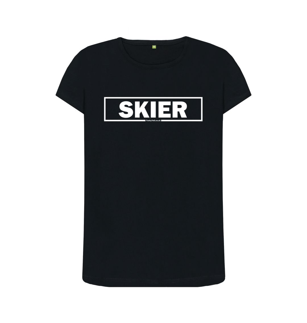 Black Women's Skier Censor Bar Organic Tee - White Outline