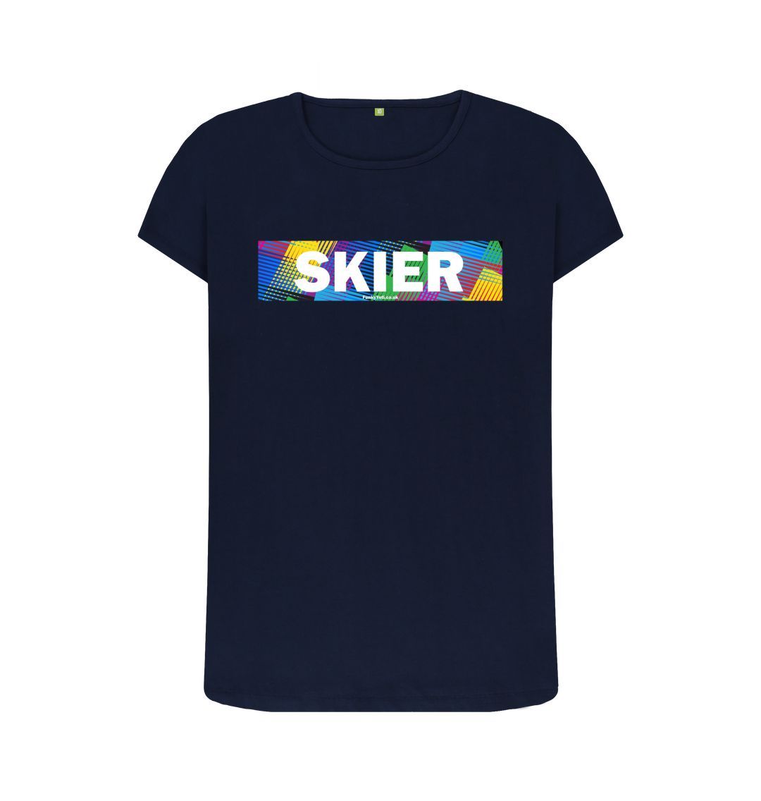 Navy Blue Women's Skier Censor Bar Organic Tee - Retro Geo