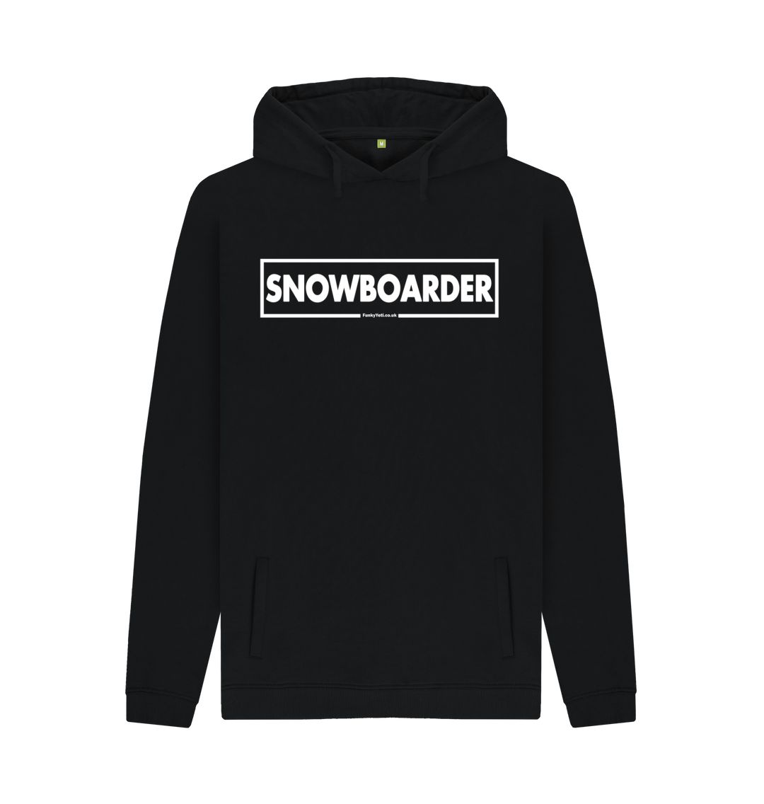 Black Men's Snowboarder Censor Bar Organic Pullover Hoodie - White Outline