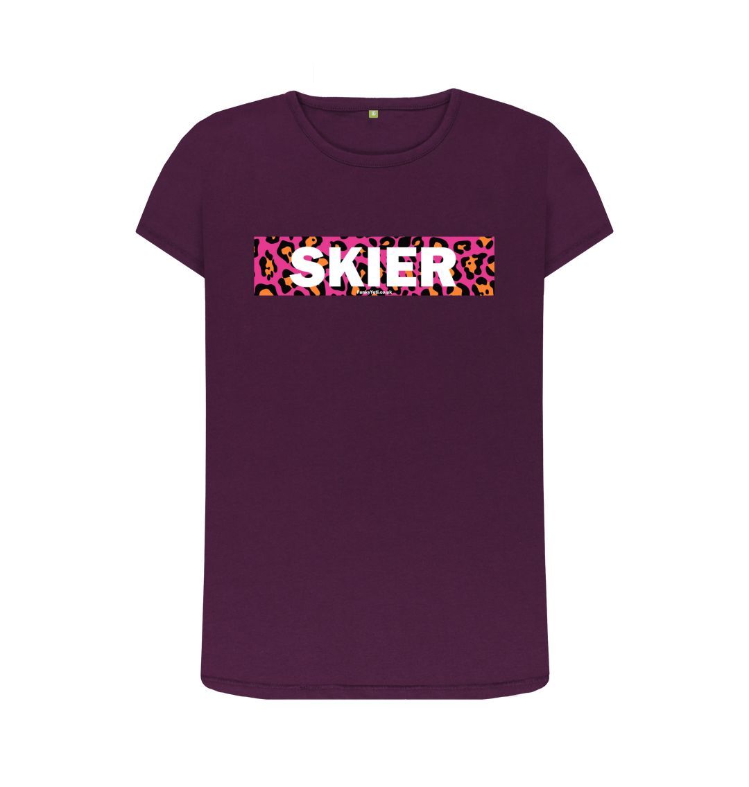 Purple Women's Skier Censor Bar Organic Tee - pink leopard