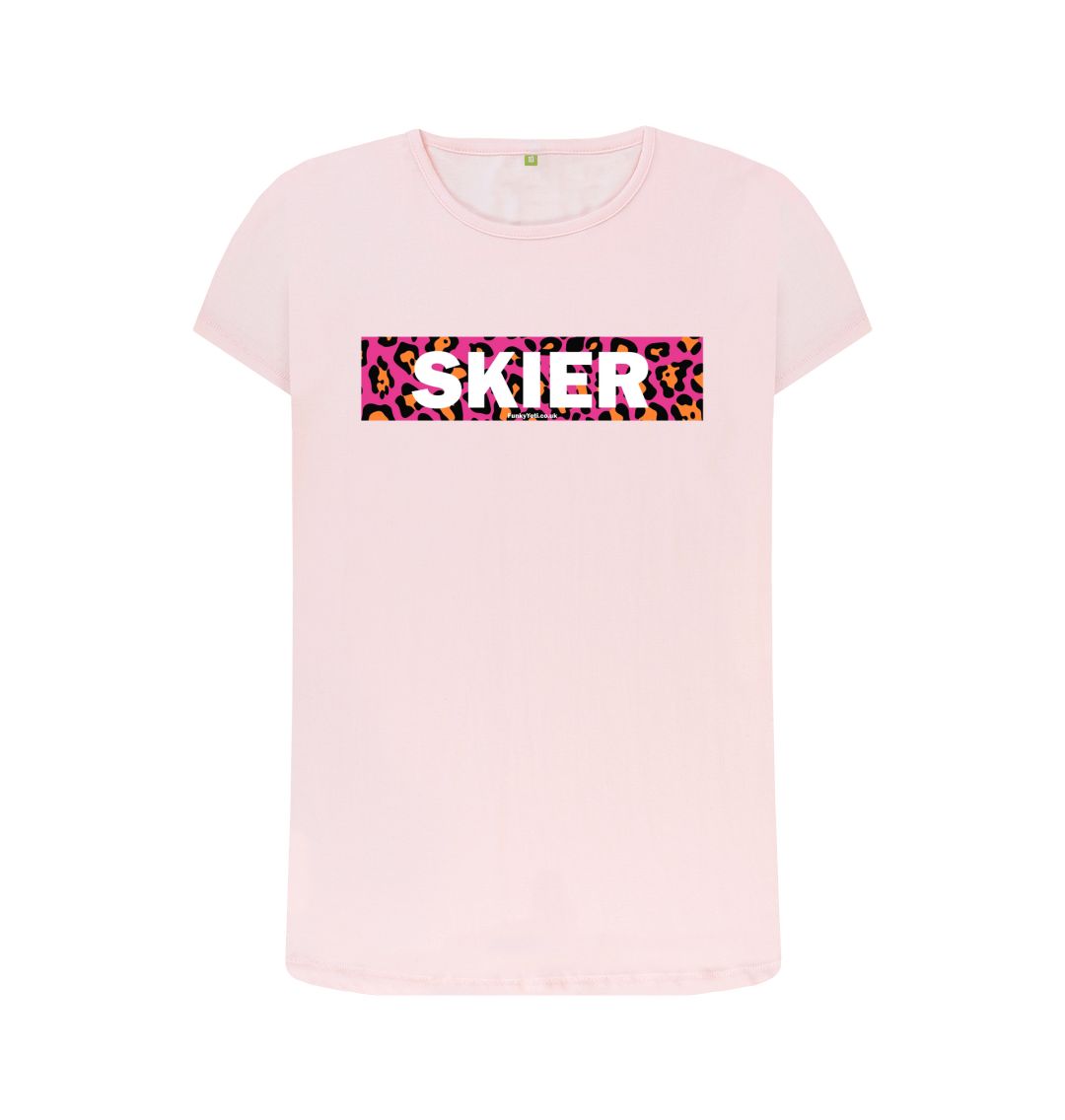 Pink Women's Skier Censor Bar Organic Tee - pink leopard