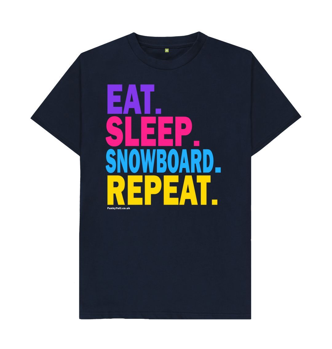 Navy Blue Men's Eat Sleep Snowboard Repeat Organic Tee - 2024