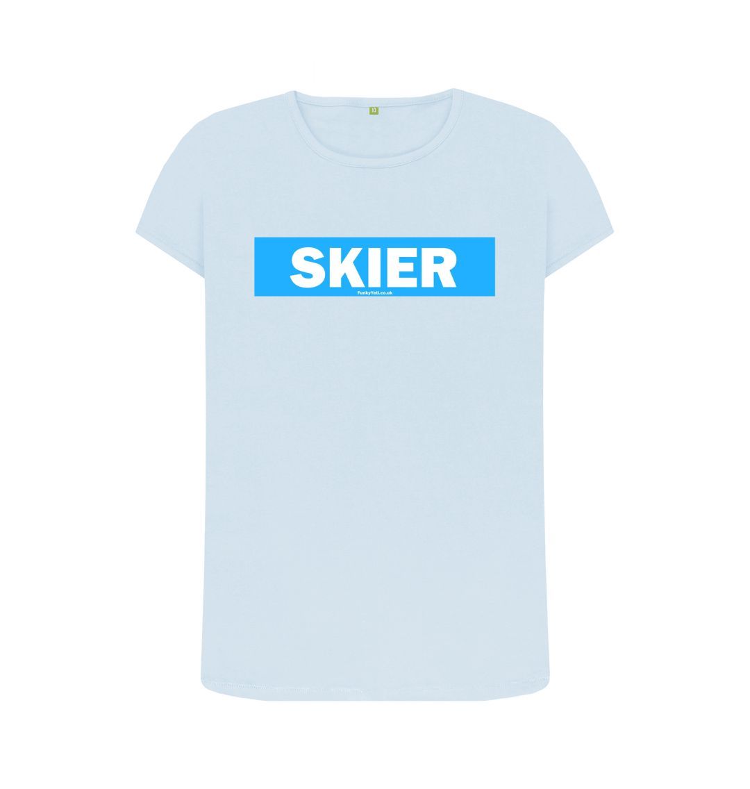 Sky Blue Women's Skier Censor Bar Organic Tee - Blue