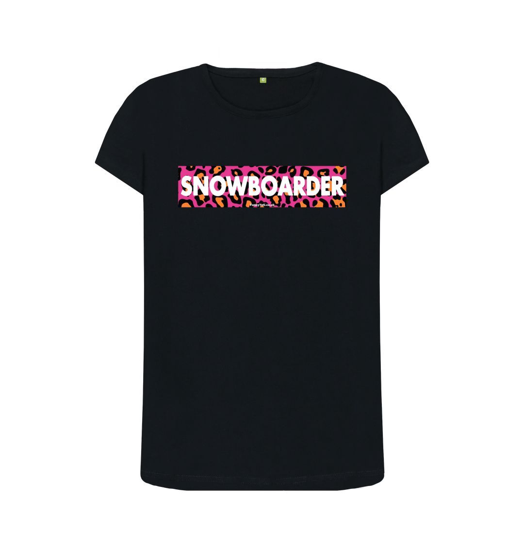 Black Women's Snowboarder Censor Bar Organic Tee - Pink Leopard