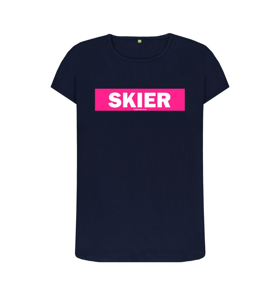 Navy Blue Women's Skier Censor Bar Organic Tee - Pink