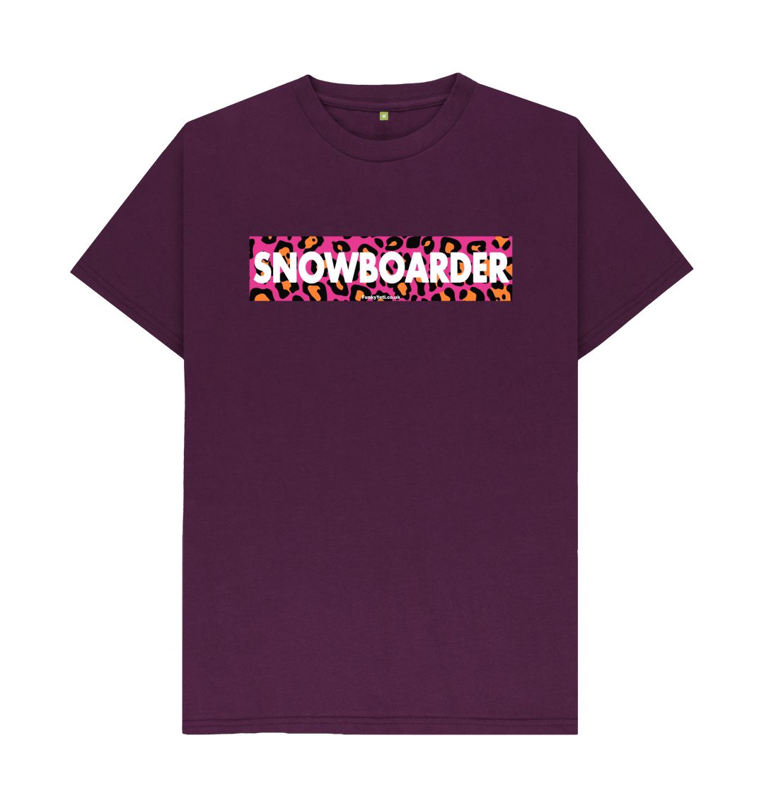 Purple Men's Snowboarder Censor Bar Organic Tee - Pink Leopard