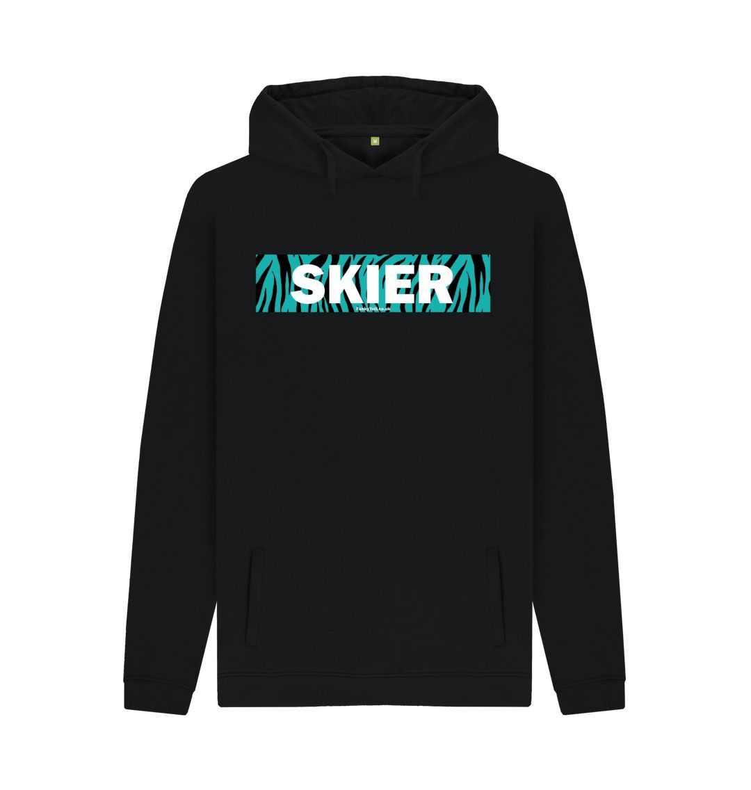 Black Men's Skier Censor Bar Organic Pullover Hoodie - Tiger Tealicious