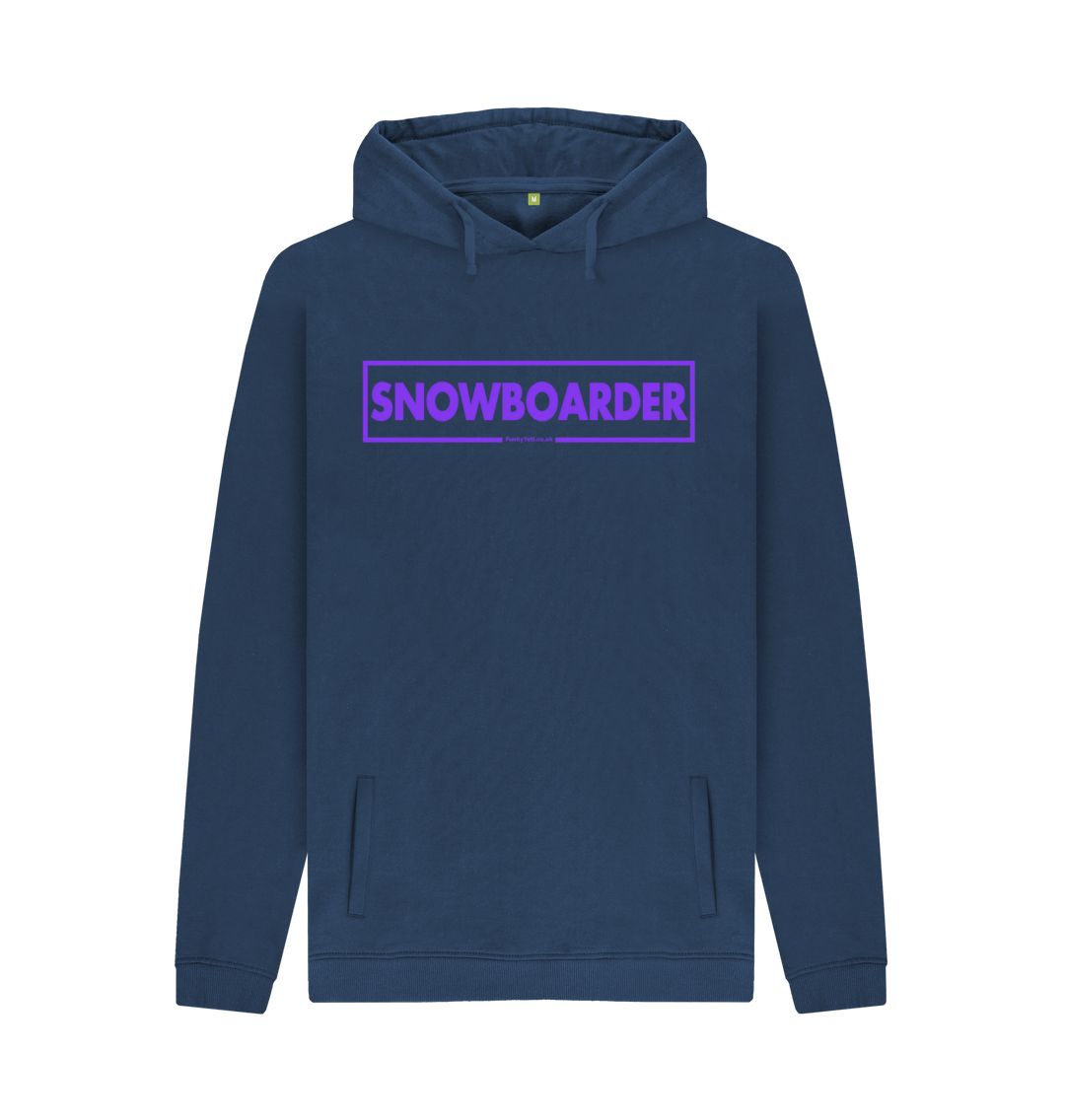 Navy Men's Snowboarder Censor Bar Organic Pullover Hoodie - Purple Outline