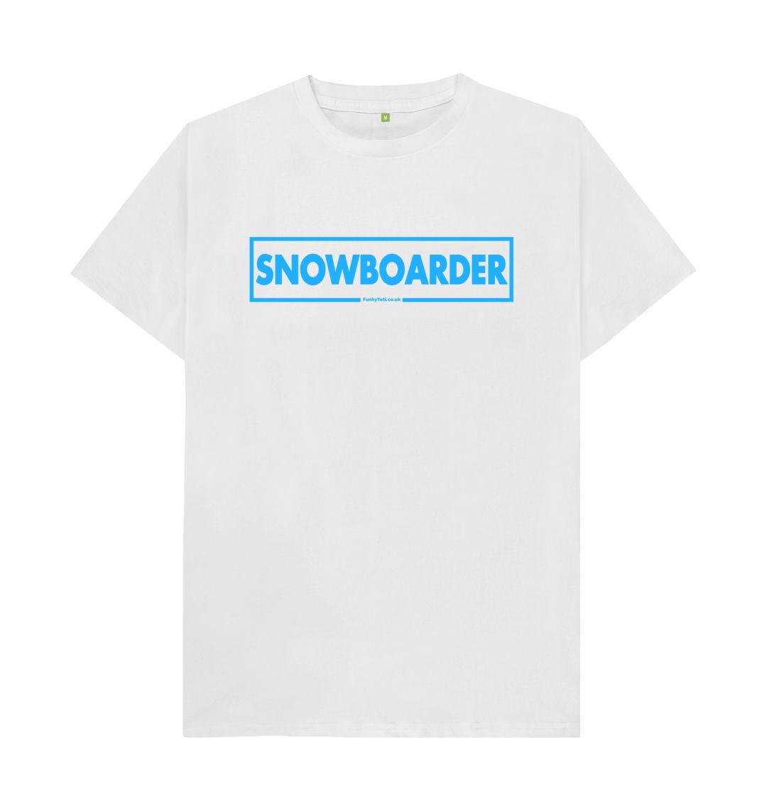 White Men's Snowboarder Censor Bar Organic Tee - Blue Outline