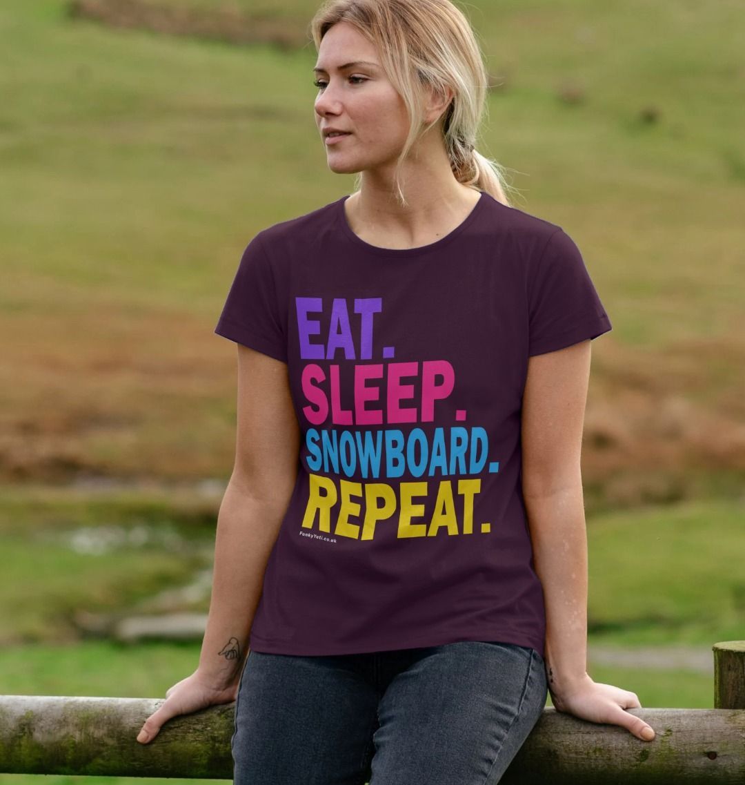 Women's Eat Sleep Snowboard Repeat Organic Tee