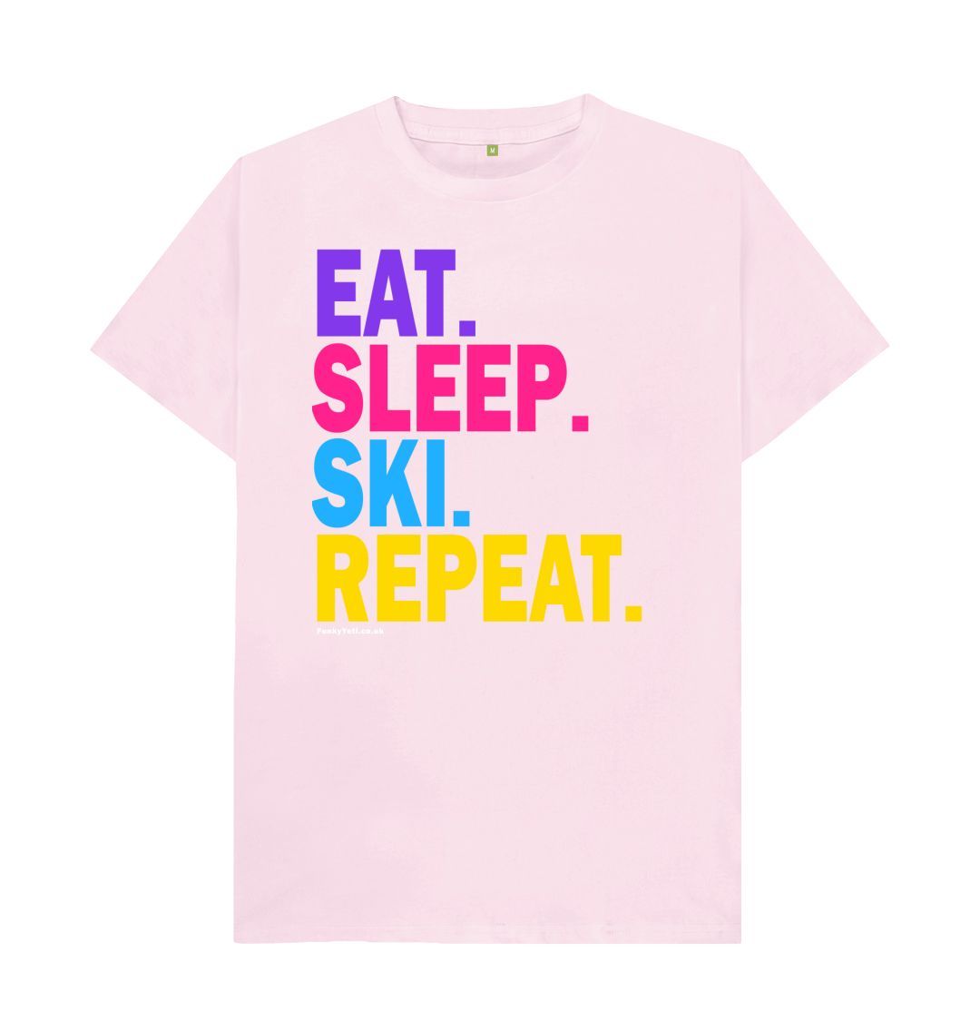 Pink Men's Eat Sleep Ski Repeat Organic Tee - 2024