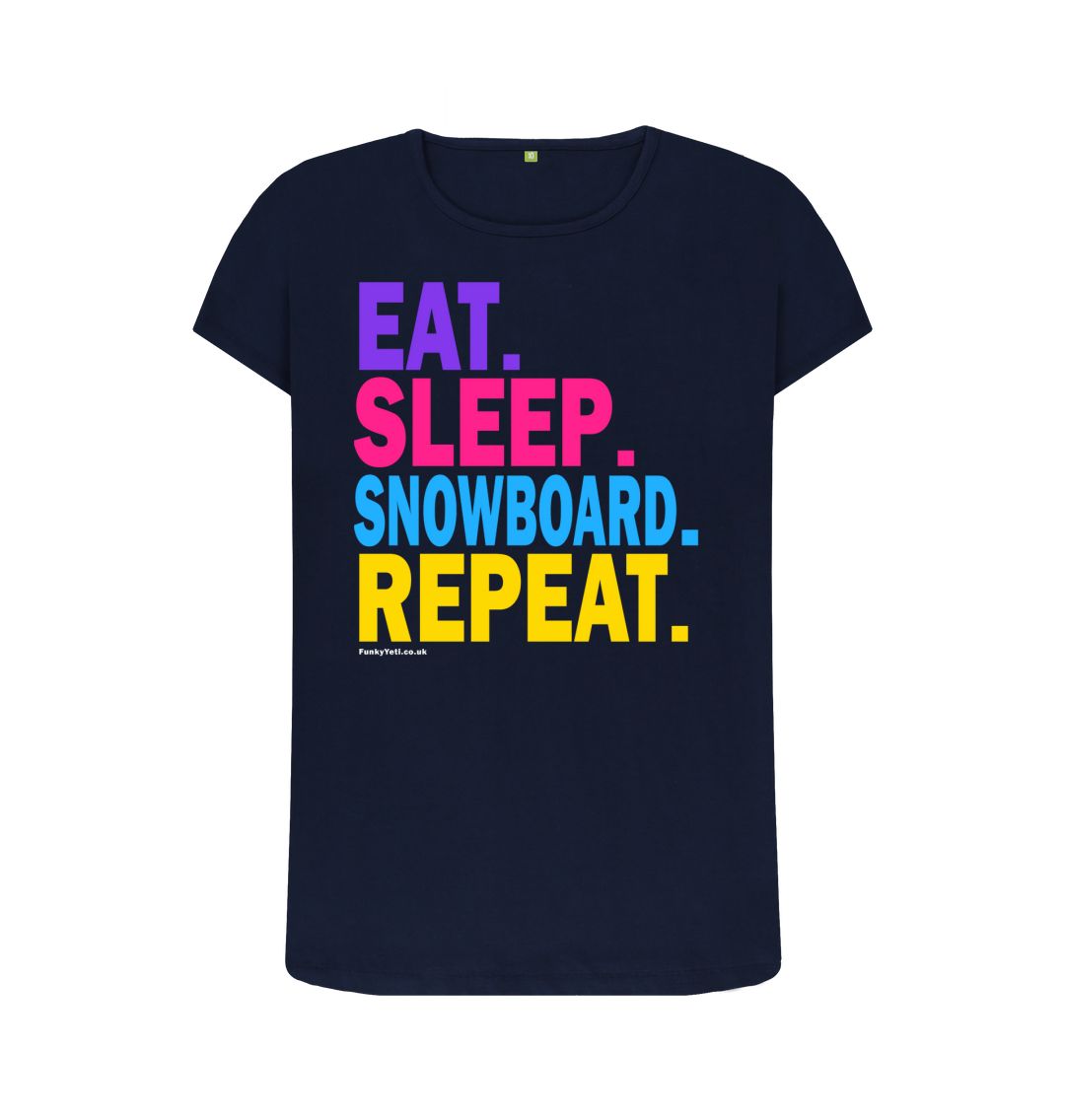 Navy Blue Women's Eat Sleep Snowboard Repeat Organic Tee - 2024