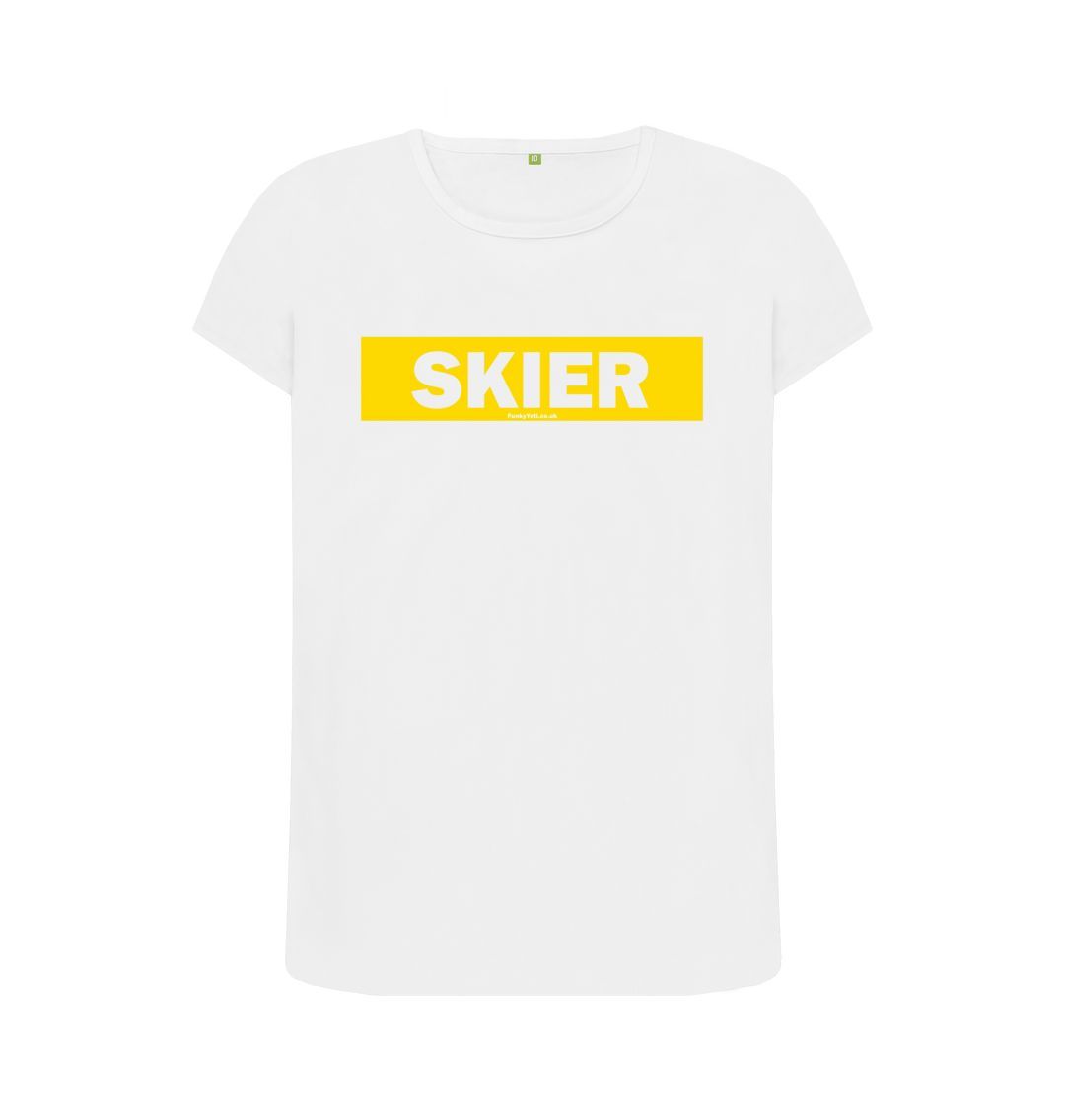 White Women's Skier Censor Bar Organic Tee - Yellow