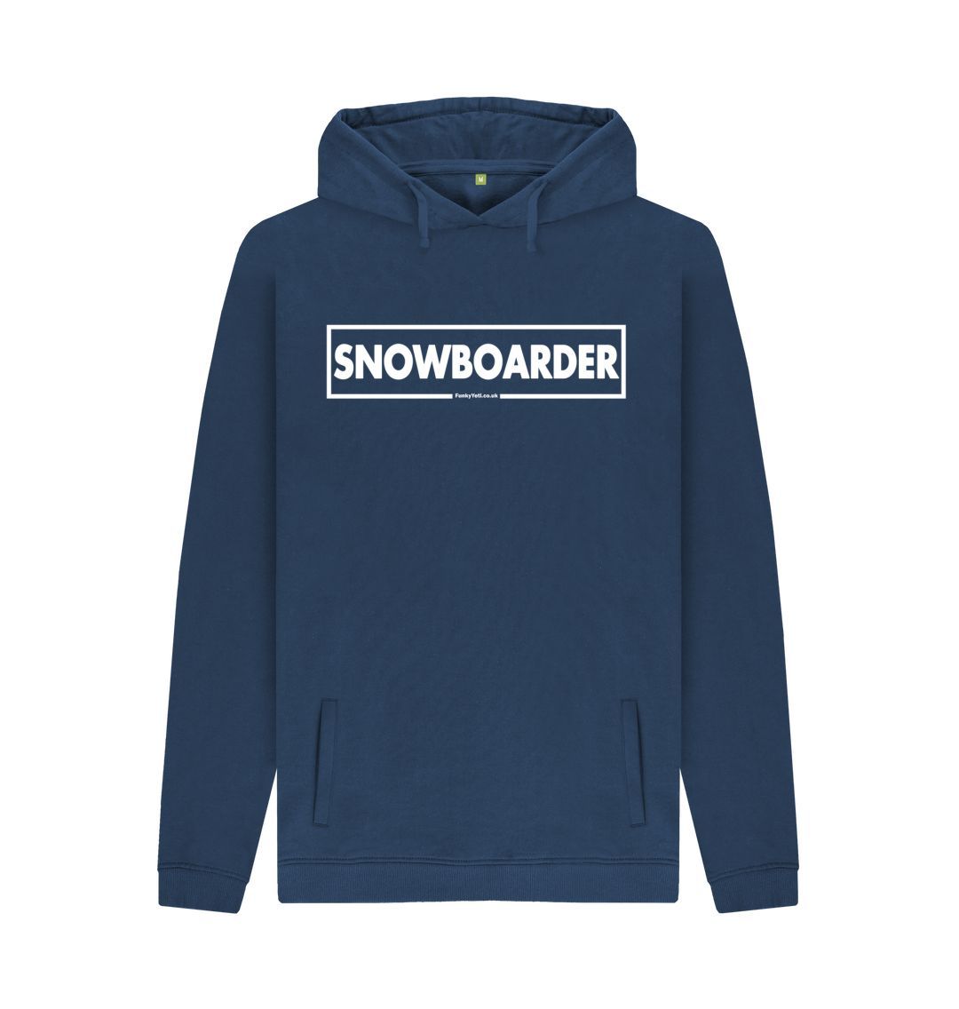 Navy Men's Snowboarder Censor Bar Organic Pullover Hoodie - White Outline