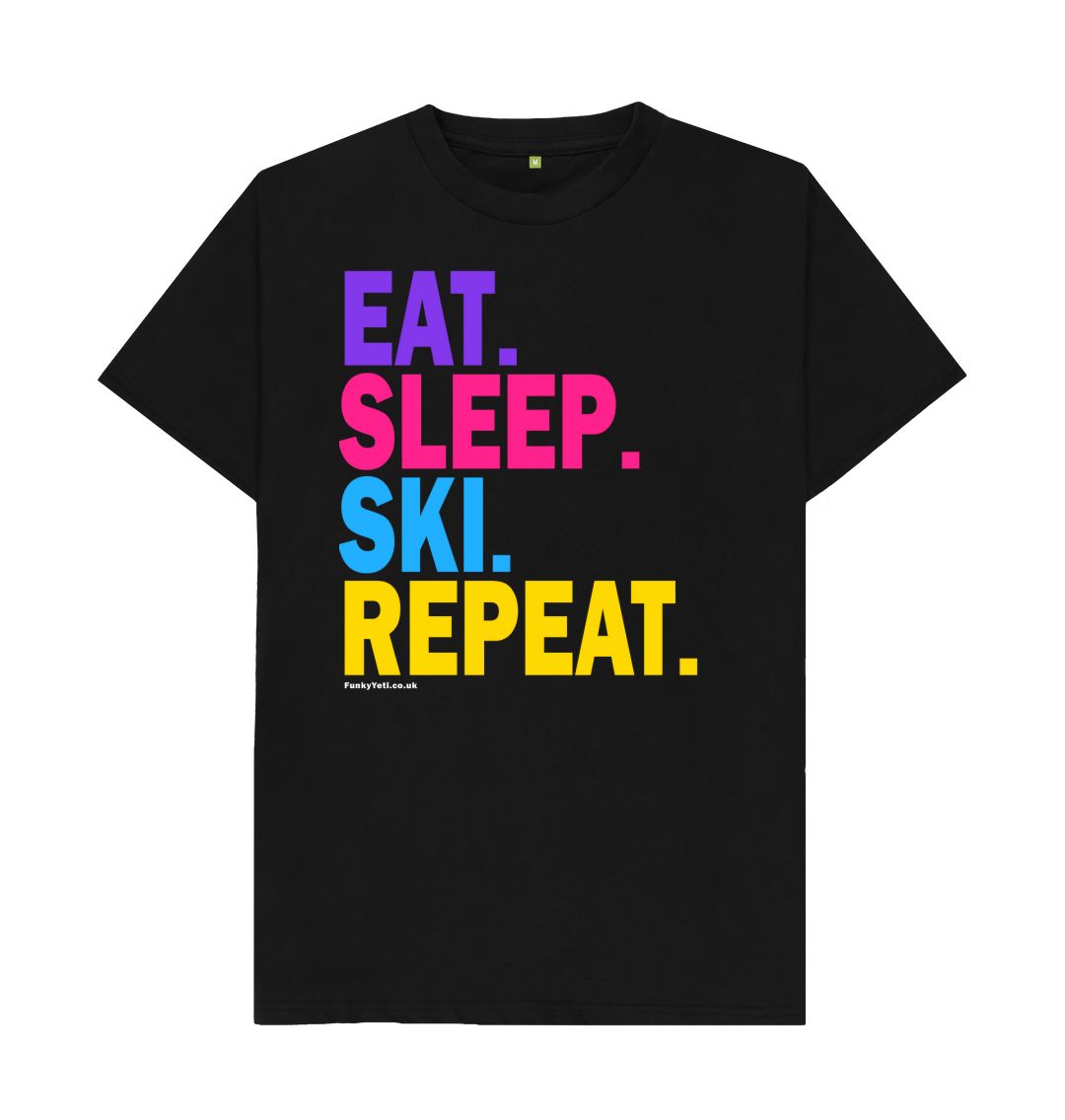 Black Men's Eat Sleep Ski Repeat Organic Tee - 2024