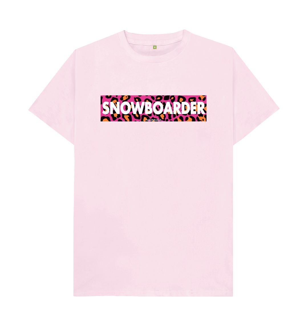 Pink Men's Snowboarder Censor Bar Organic Tee - Pink Leopard