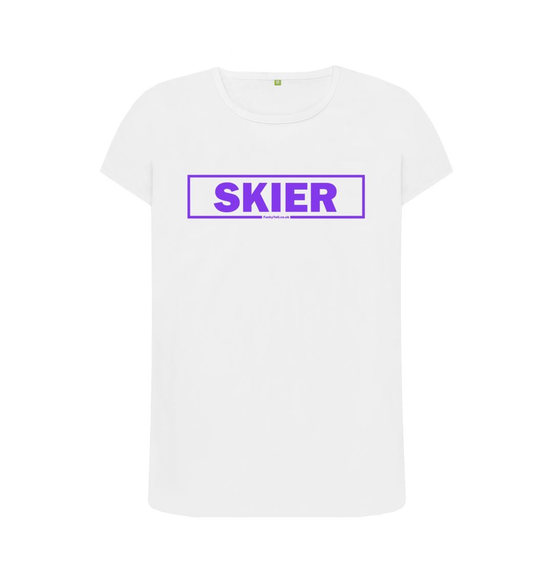 White Women's Skier Censor Bar Organic Tee - Purple Outline