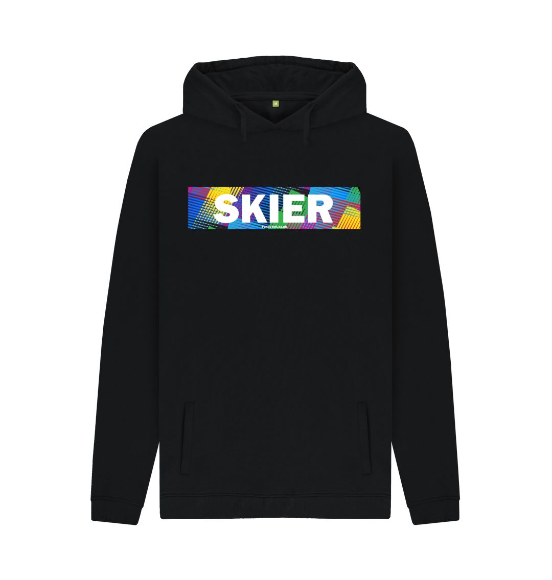 Black Men's Skier Censor Bar Organic Pullover Hoodie - Retro Geo