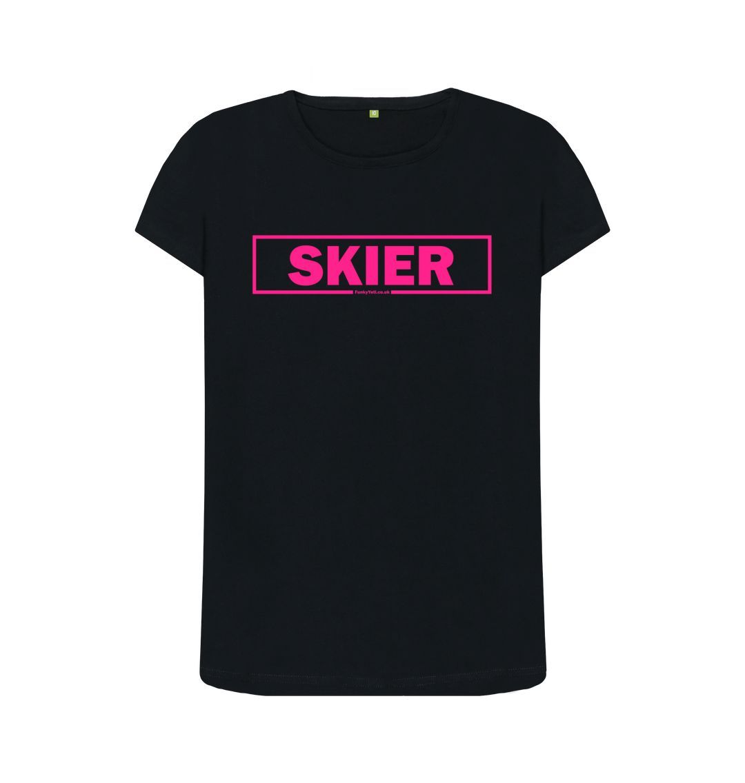 Black Women's Skier Censor Bar Organic Tee - Pink Outline