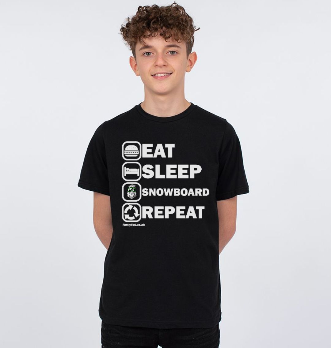 Funky Yeti Kids Tee - Eat Sleep Snowboard Repeat