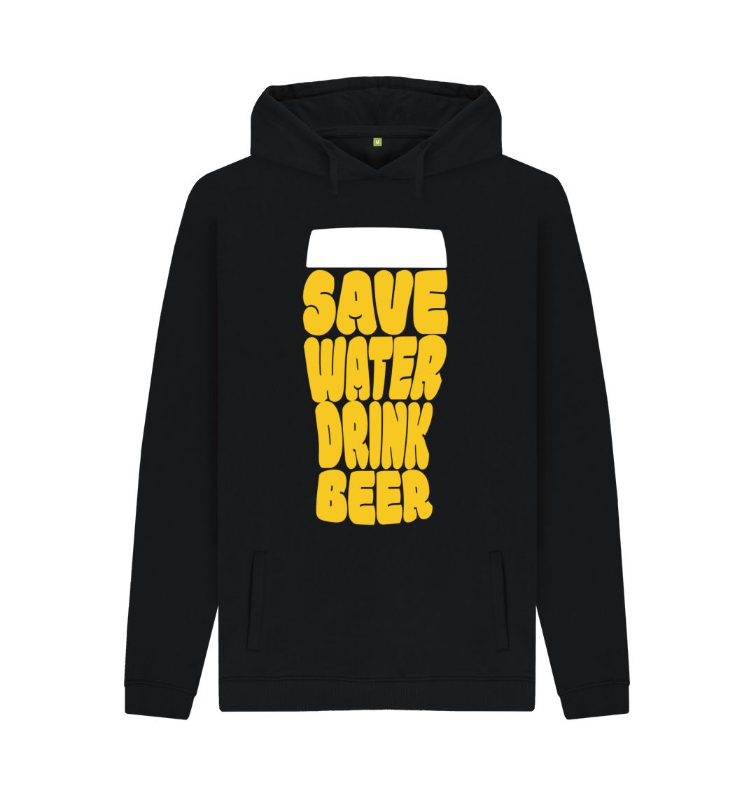 Black Men's Save Water Drink Beer Organic Pullover Hoodie