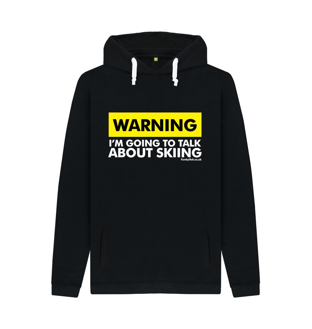 Black Funky Yeti Men's Pullover Hoodie - Warning, Skier!