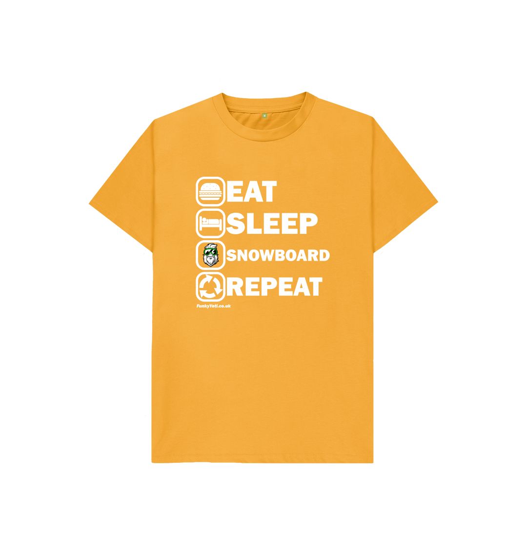 Mustard Funky Yeti Kids Tee - Eat Sleep Snowboard Repeat