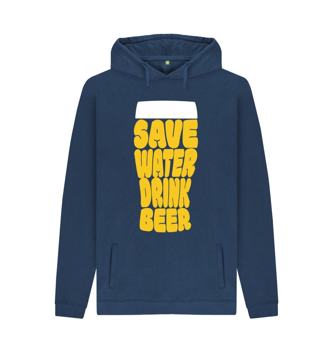 Navy Men's Save Water Drink Beer Organic Pullover Hoodie