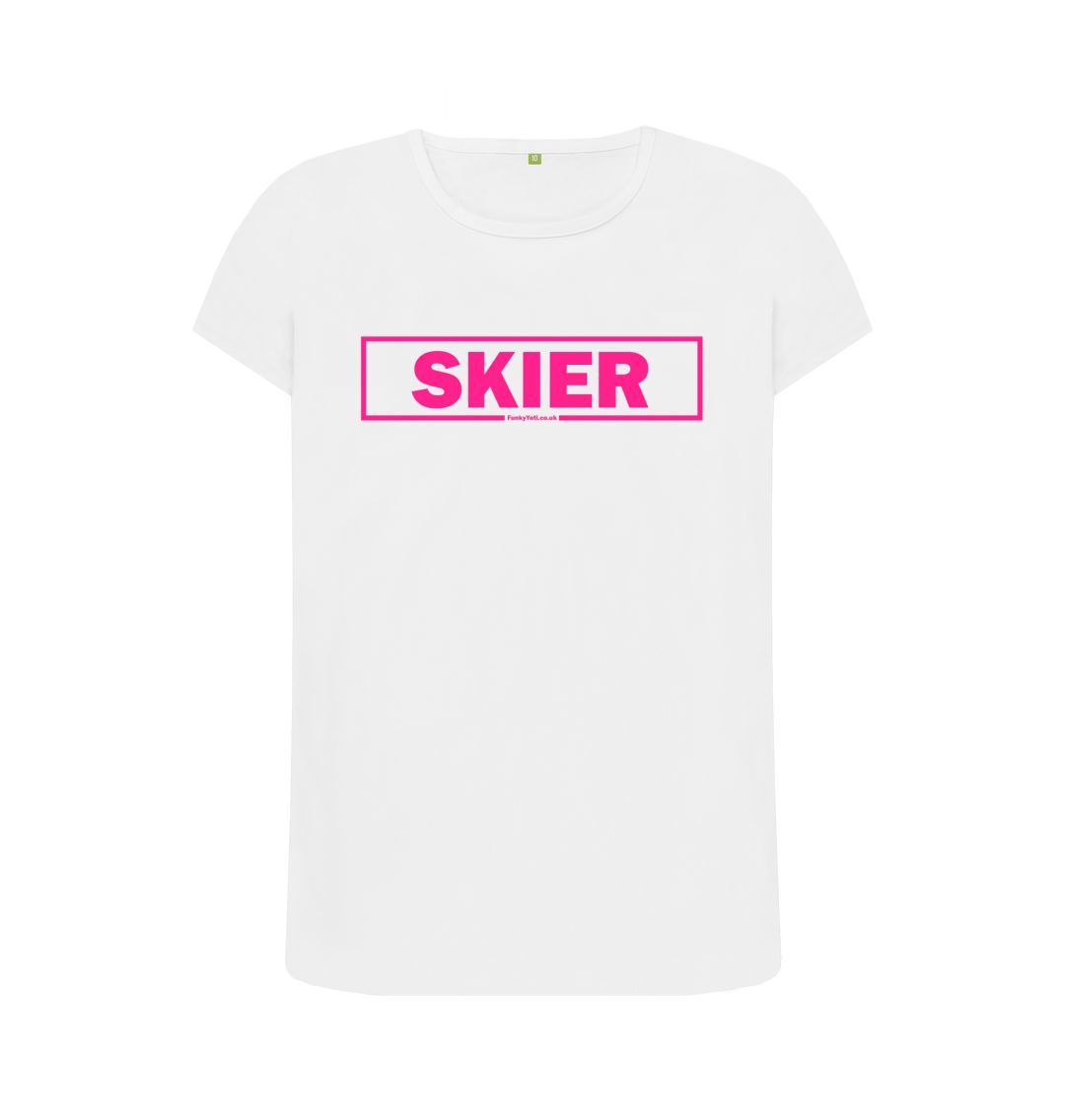 White Women's Skier Censor Bar Organic Tee - Pink Outline