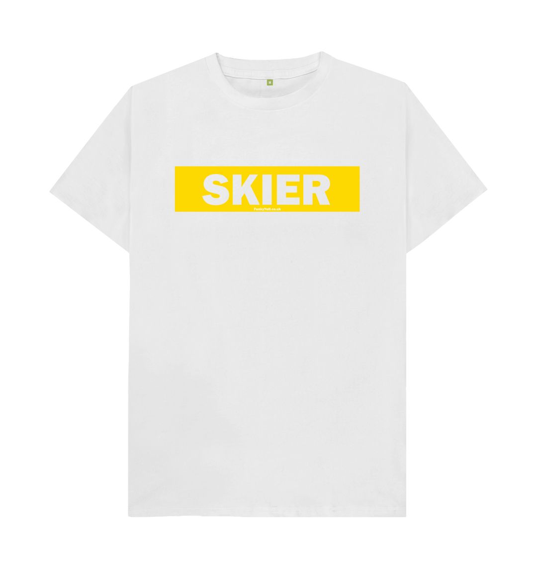 White Men's Skier Censor Bar Organic Tee - Yellow