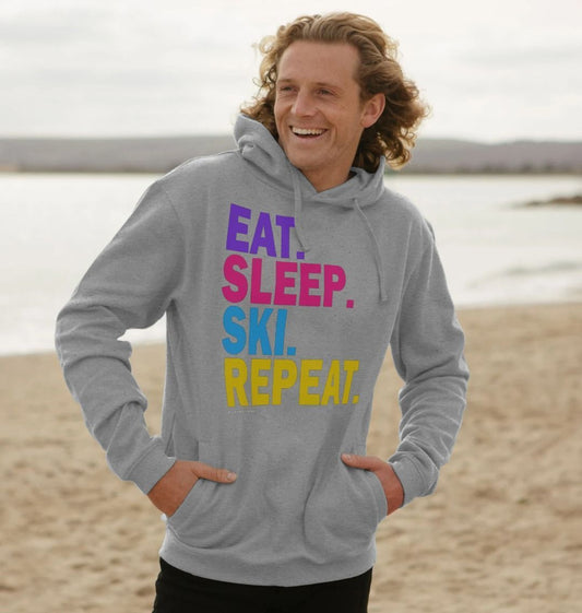 Men's Eat Sleep Ski Repeat Organic Pullover Hoodie