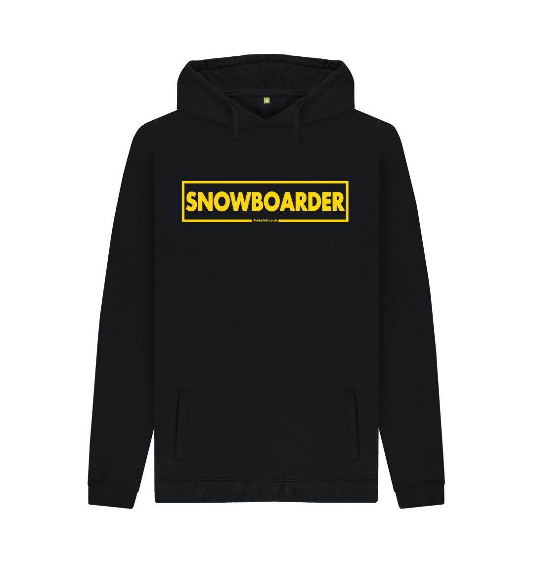 Black Men's Snowboarder Censor Bar Organic Pullover Hoodie - Yellow Outline