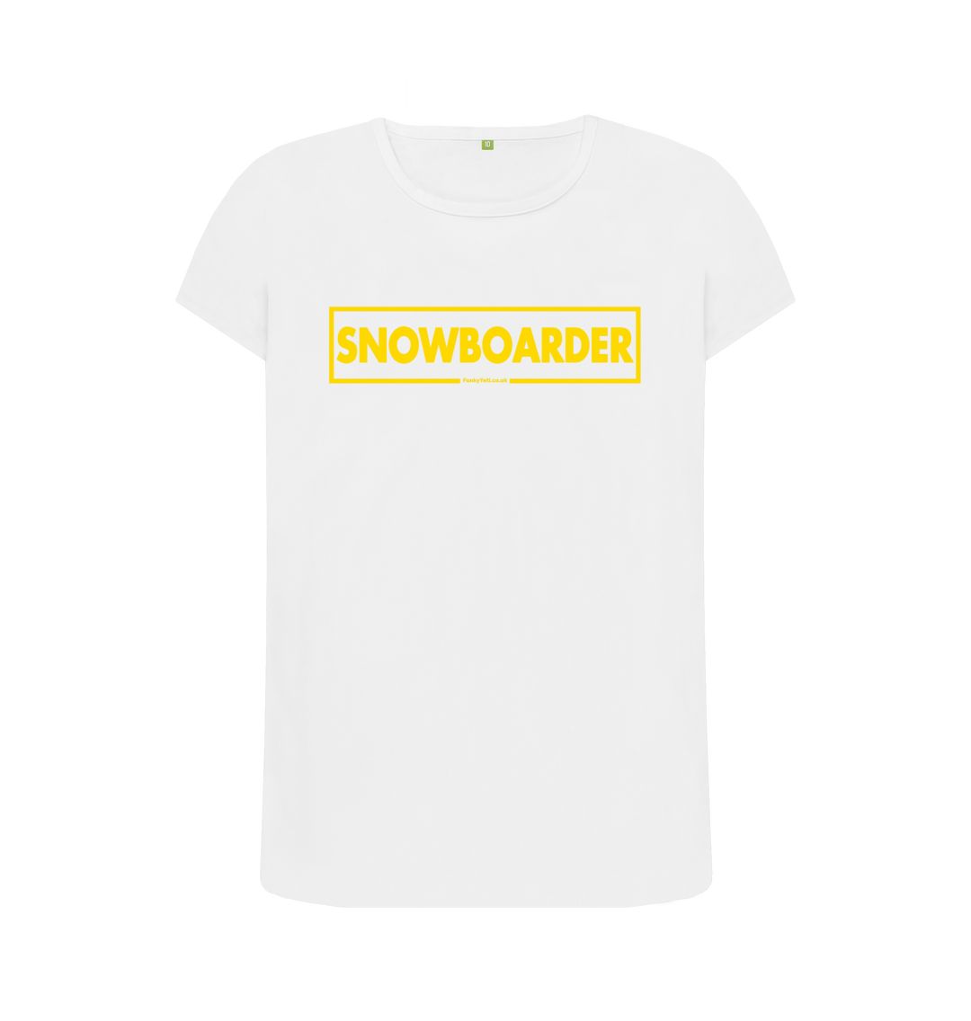 White Women's Snowboarder Censor Bar Organic Tee - Yellow Outline