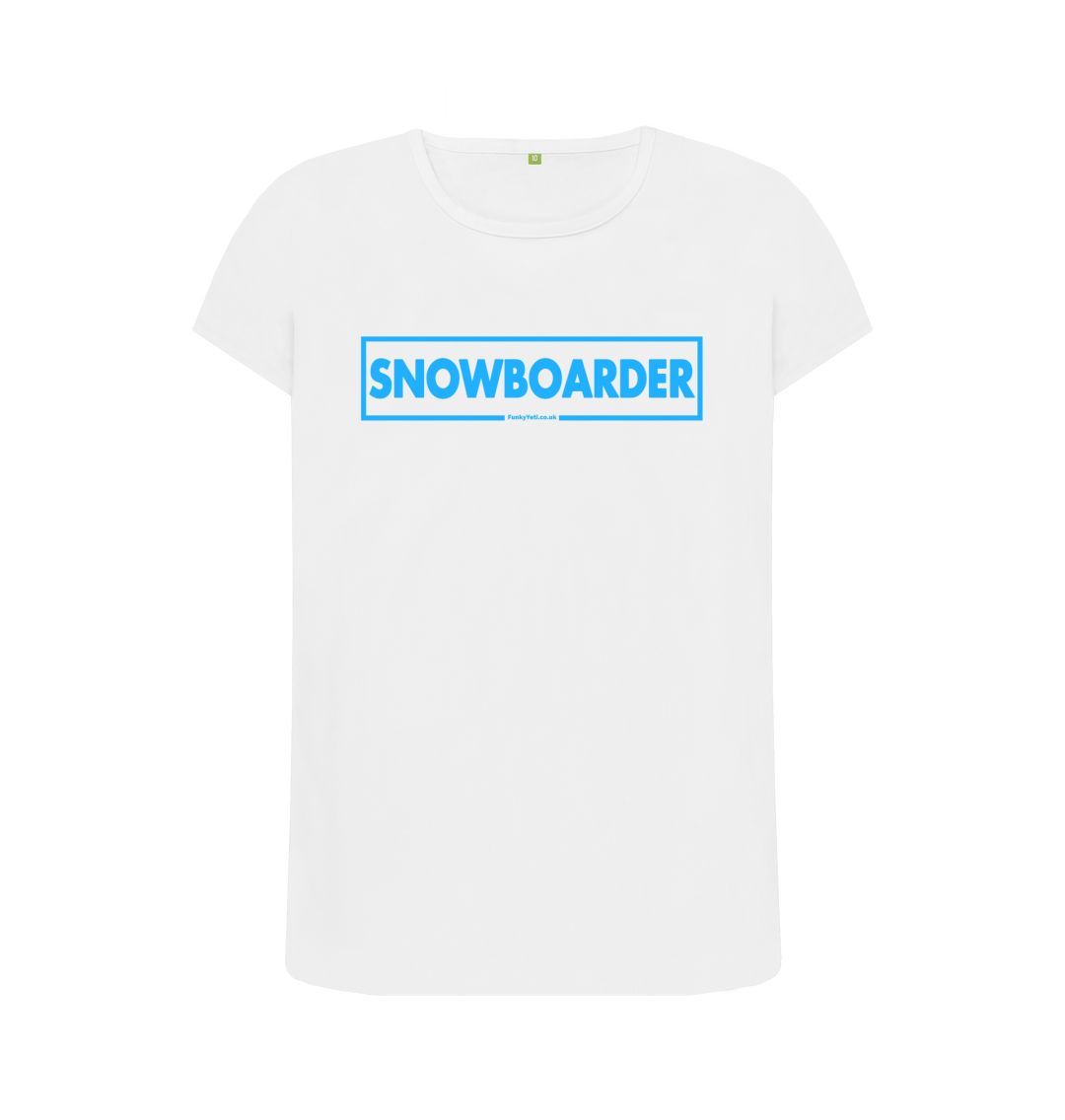 White Women's Snowboarder Censor Bar Organic Tee - Blue Outline