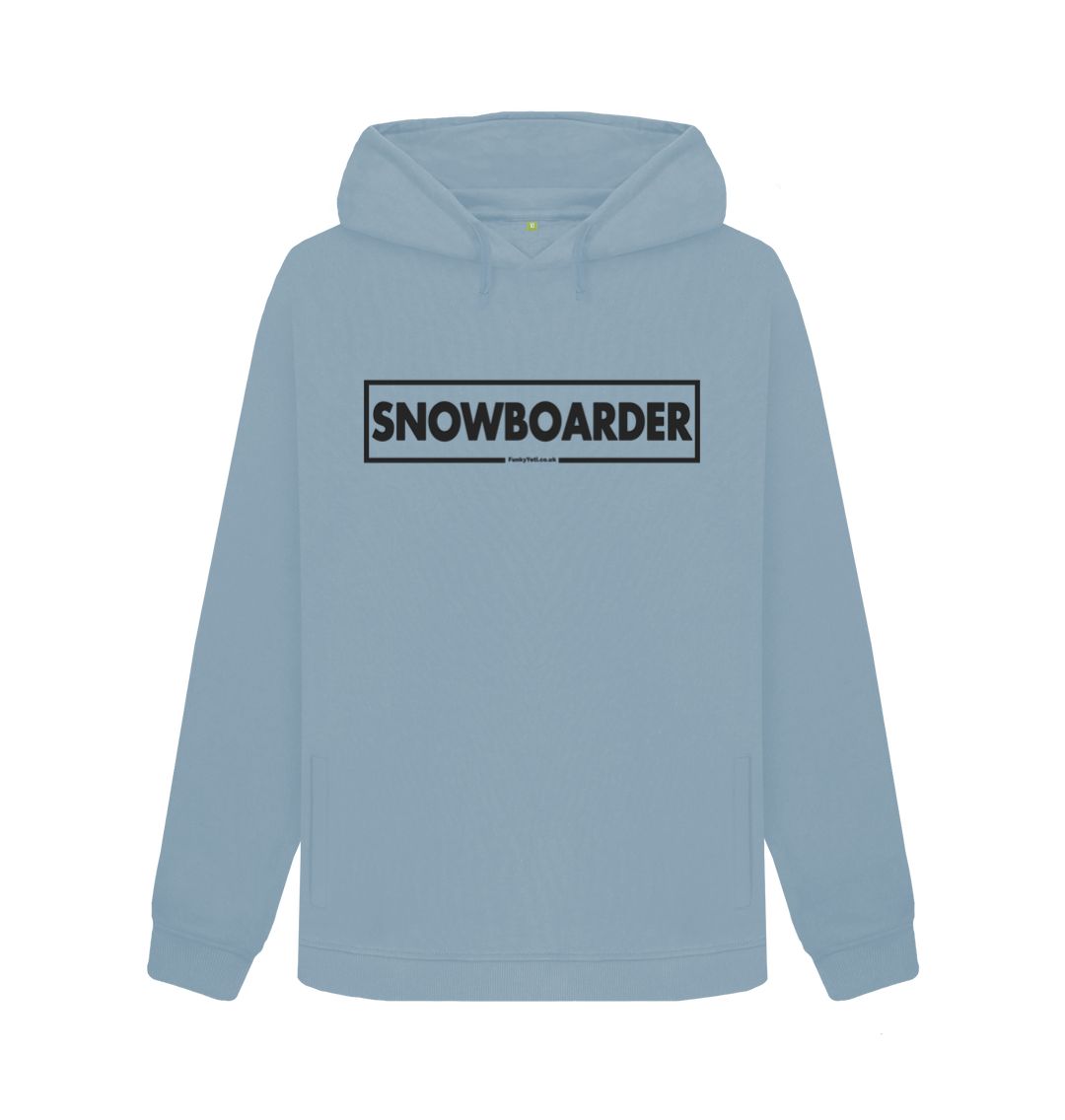 Stone Blue Women's Snowboarder Censor Bar Organic Pullover Hoodie - Black Outline
