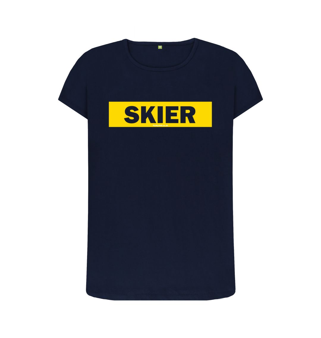 Navy Blue Women's Skier Censor Bar Organic Tee - Yellow