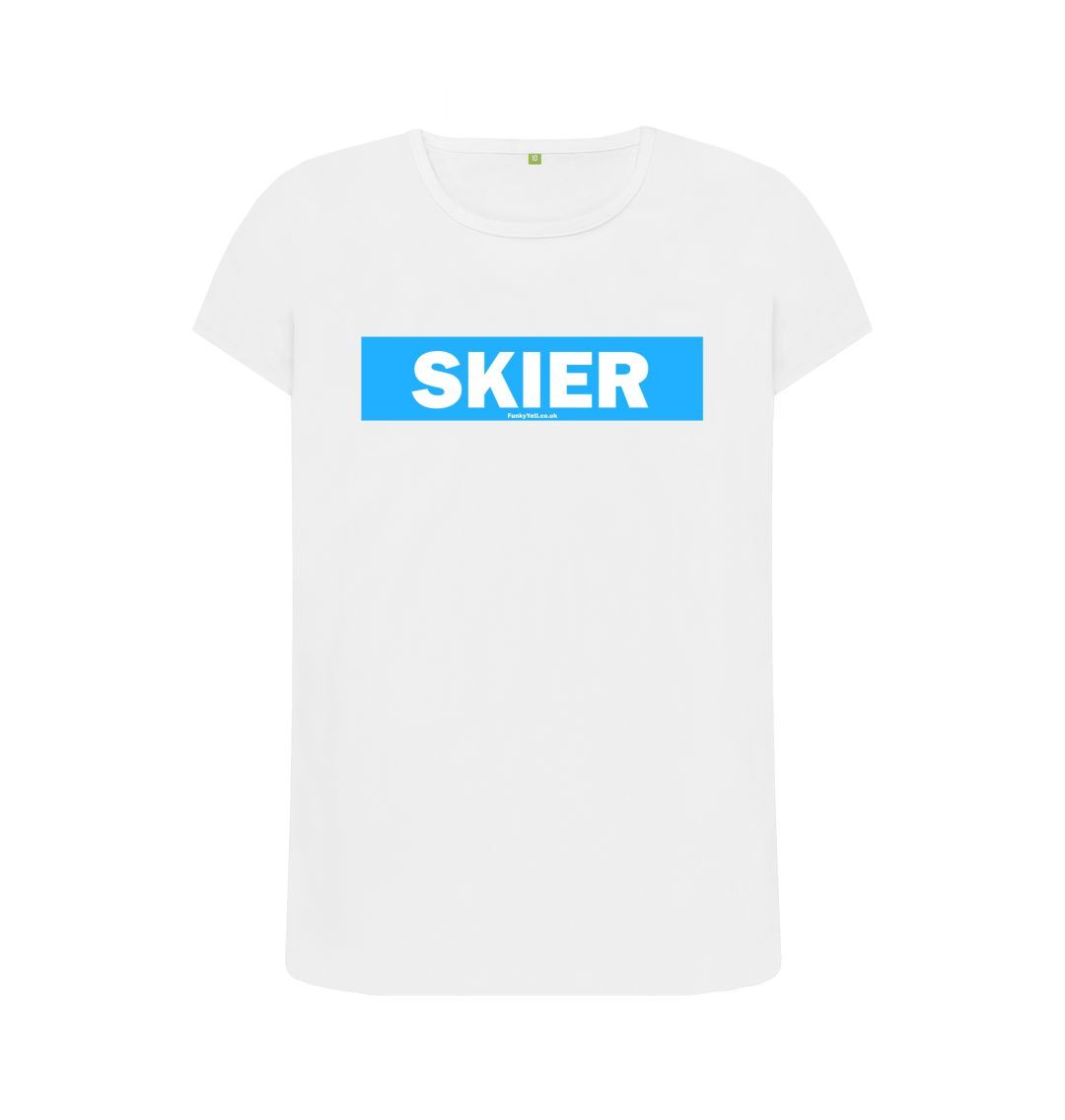 White Women's Skier Censor Bar Organic Tee - Blue